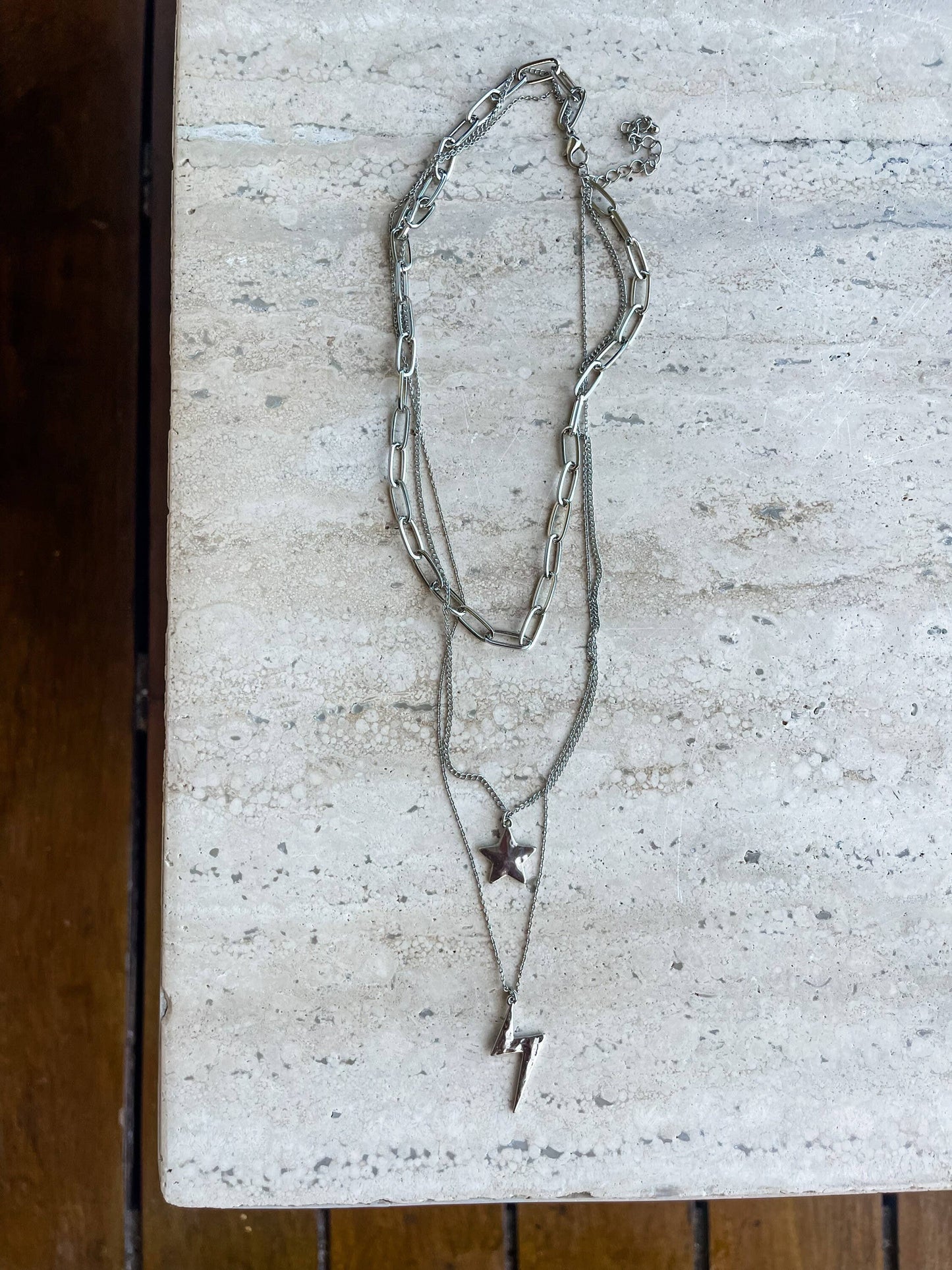 Layered Star Bolt Charm Necklace