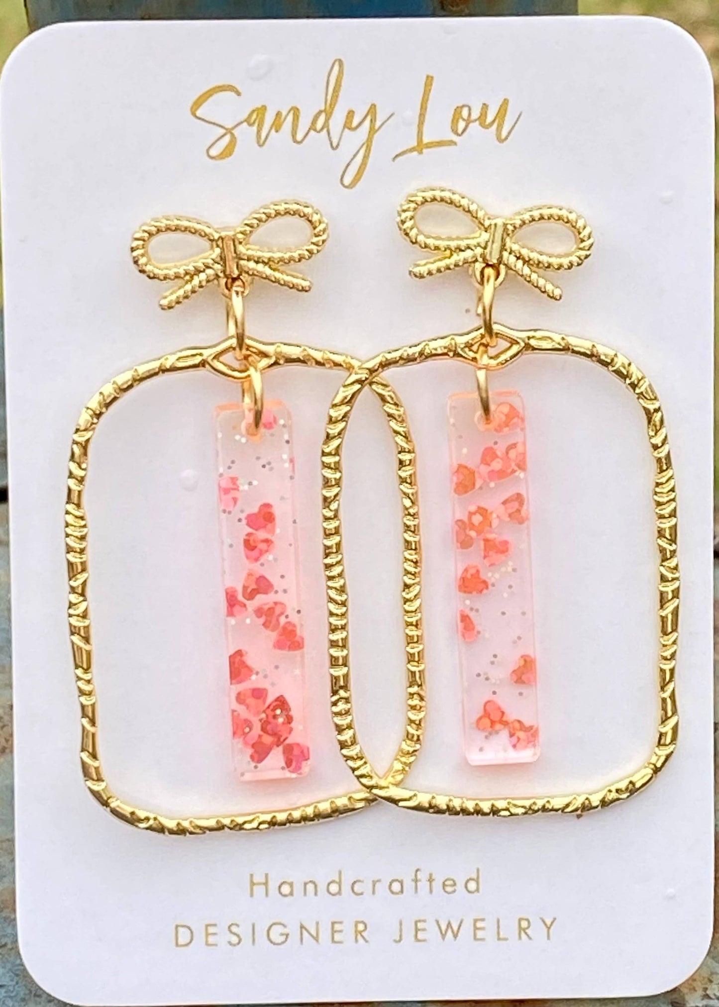 Blush Confetti Acrylic Bow Frame Earrings
