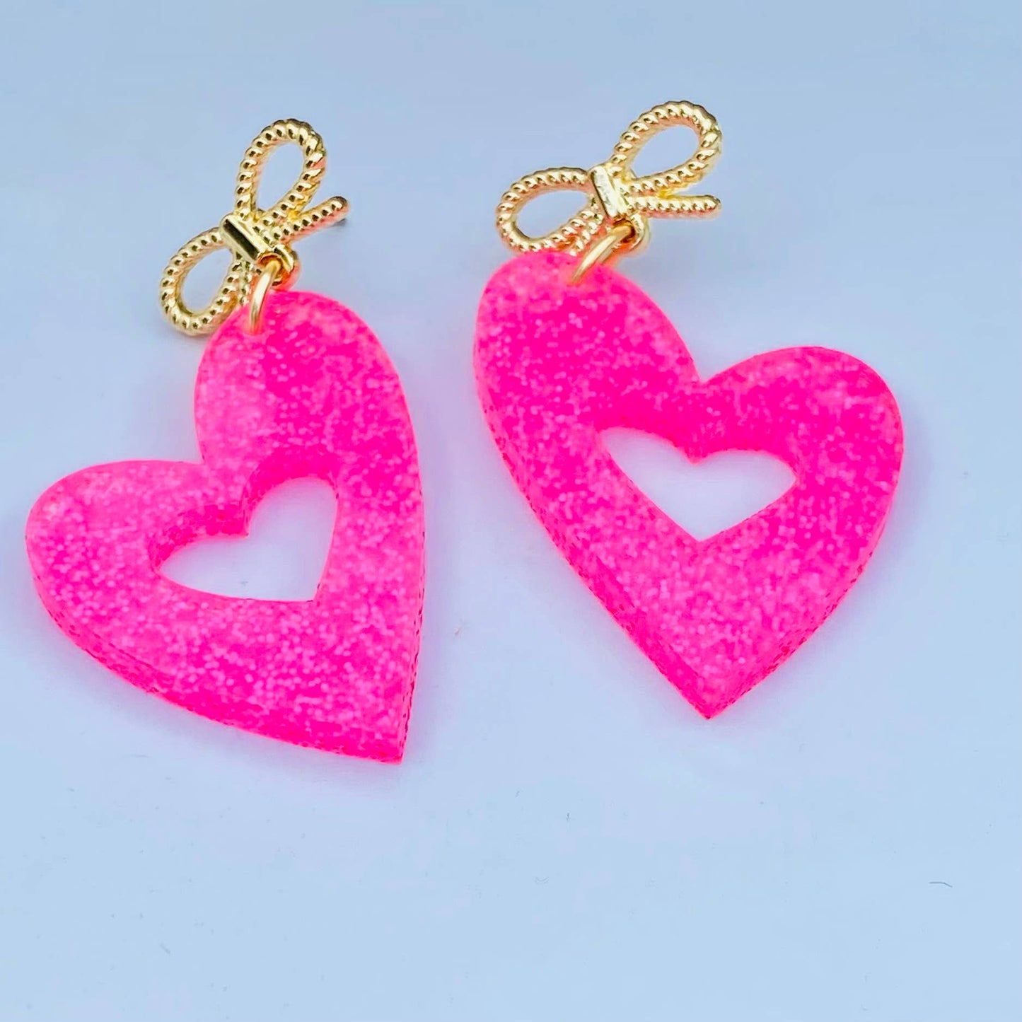 Bow Jelly Acrylic Heart Dangle Earrings