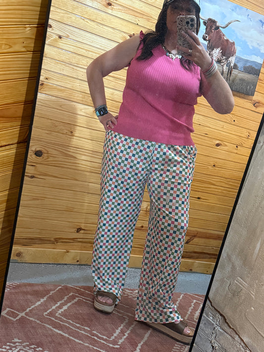 Color pop check pants