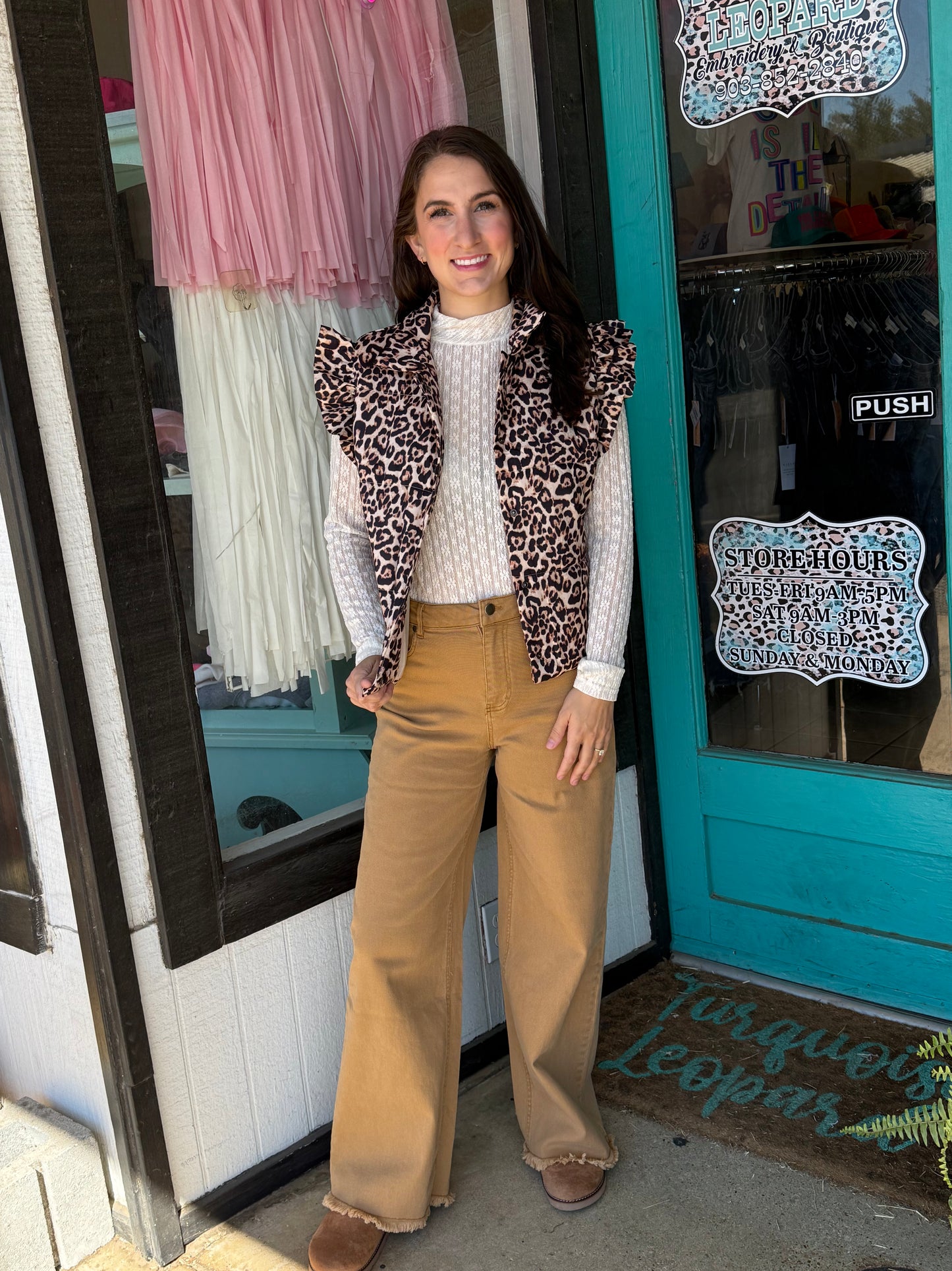 Leopard Ruffle Puffer Vest