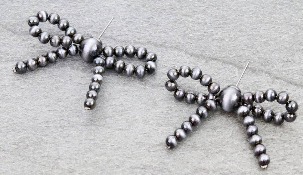 Navajo Style Pearl Bow Stud Earrings