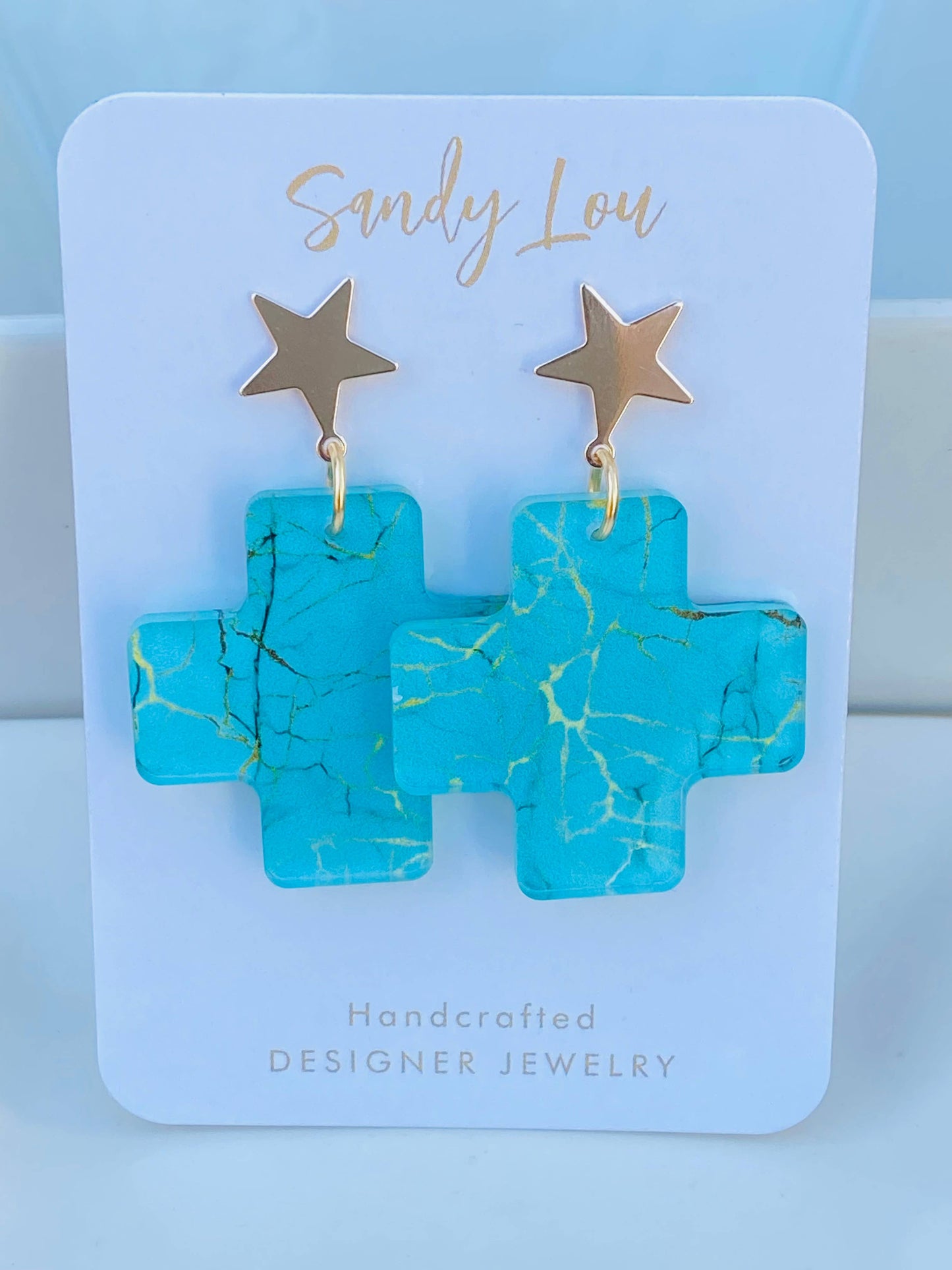 Turquoise Stone Cross Earrings | Star Stud Dangles