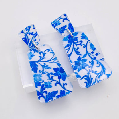 GEO VINTAGE BLUE FLORAL EARRINGS