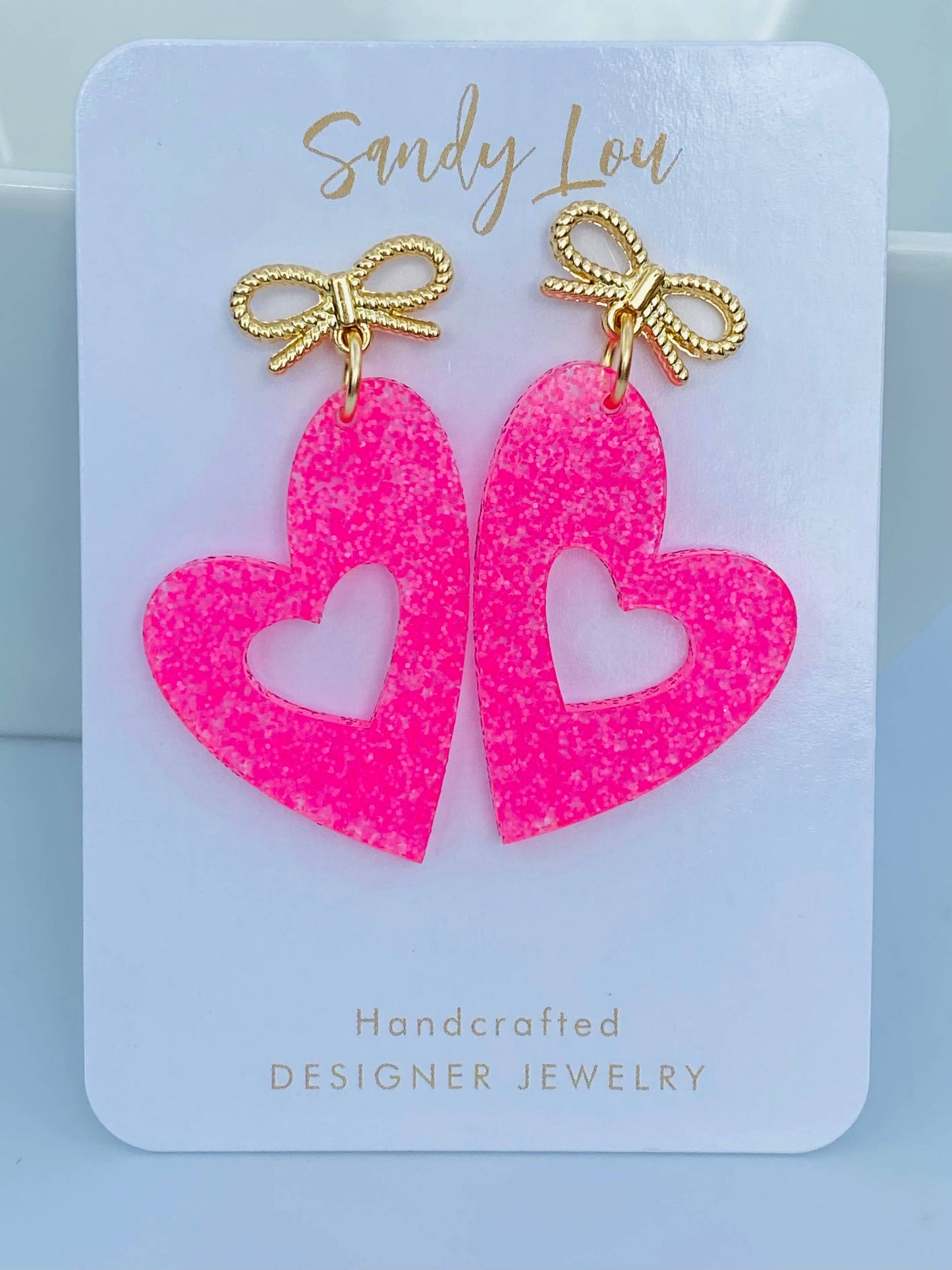  Bow Jelly Acrylic Heart Dangle Earrings 