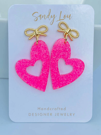  Bow Jelly Acrylic Heart Dangle Earrings 