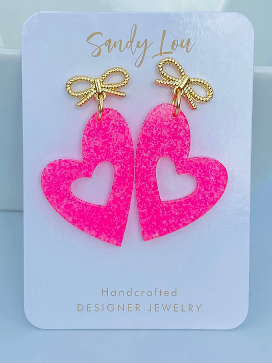  Bow Jelly Acrylic Heart Dangle Earrings 