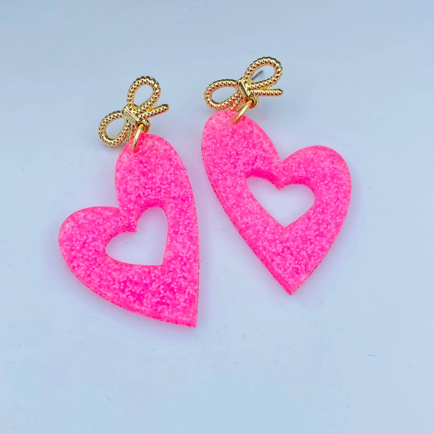  Bow Jelly Acrylic Heart Dangle Earrings 