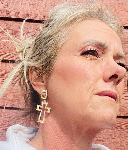 CRUCIFIX CHUNKY GLITTER CROSS ACRYLIC EARRINGS