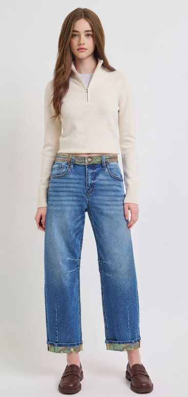 Camo Cuff Slouchy barrel jean by Risen