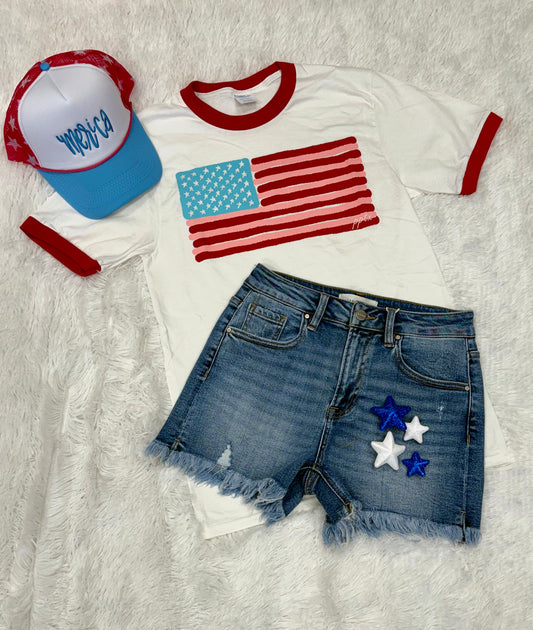 Red, pink and blue top