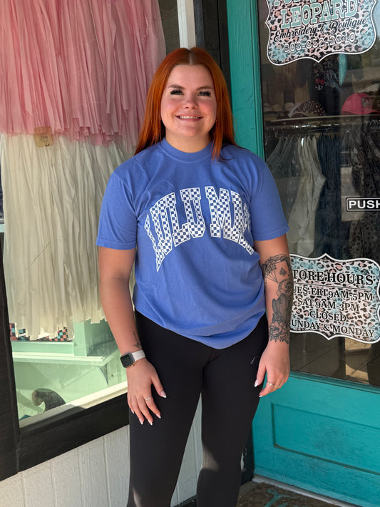 Bluebonnet Check Lulu Mac comfort colors tee