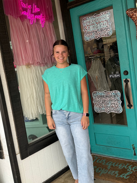 Featherweight tee with cuffed sleeve