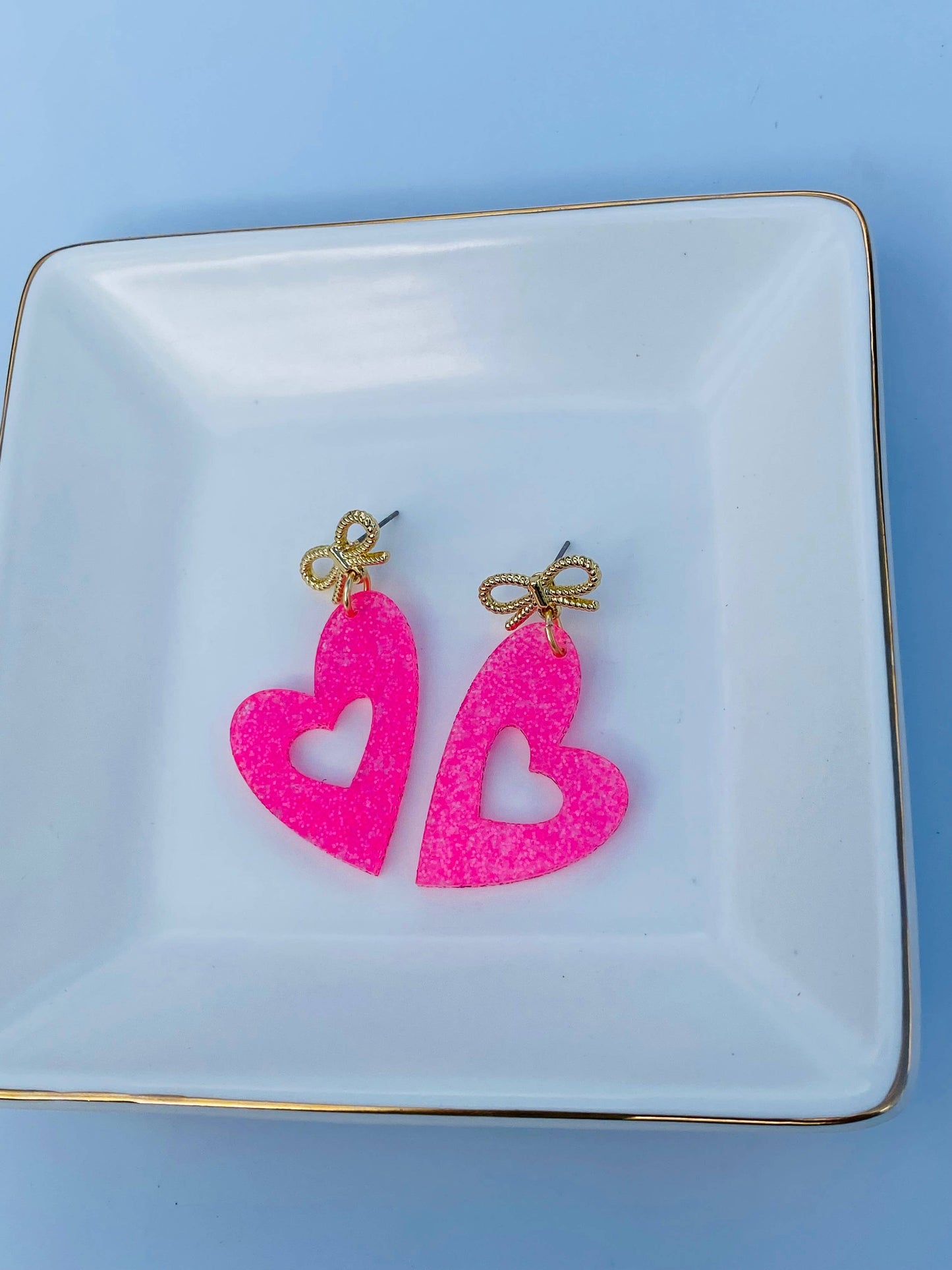  Bow Jelly Acrylic Heart Dangle Earrings 