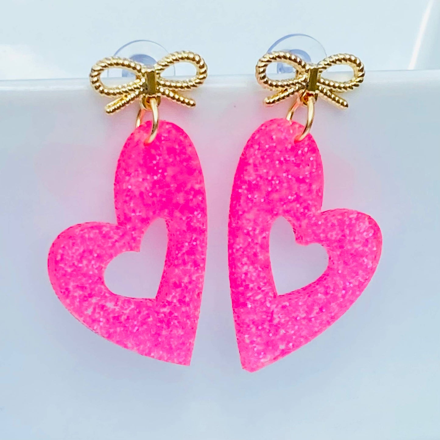 Bow Jelly Acrylic Heart Dangle Earrings 