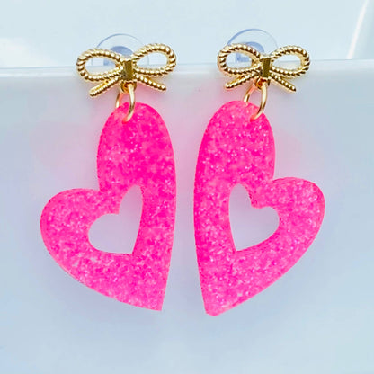  Bow Jelly Acrylic Heart Dangle Earrings 