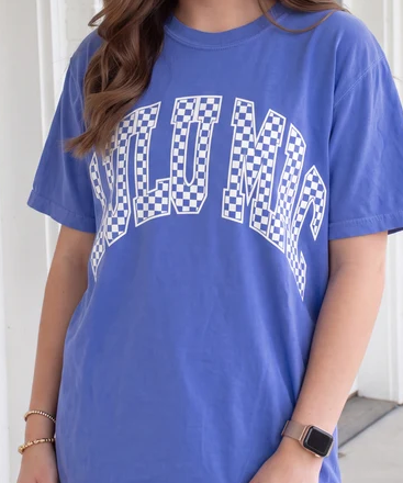 Bluebonnet Check Lulu Mac comfort colors tee